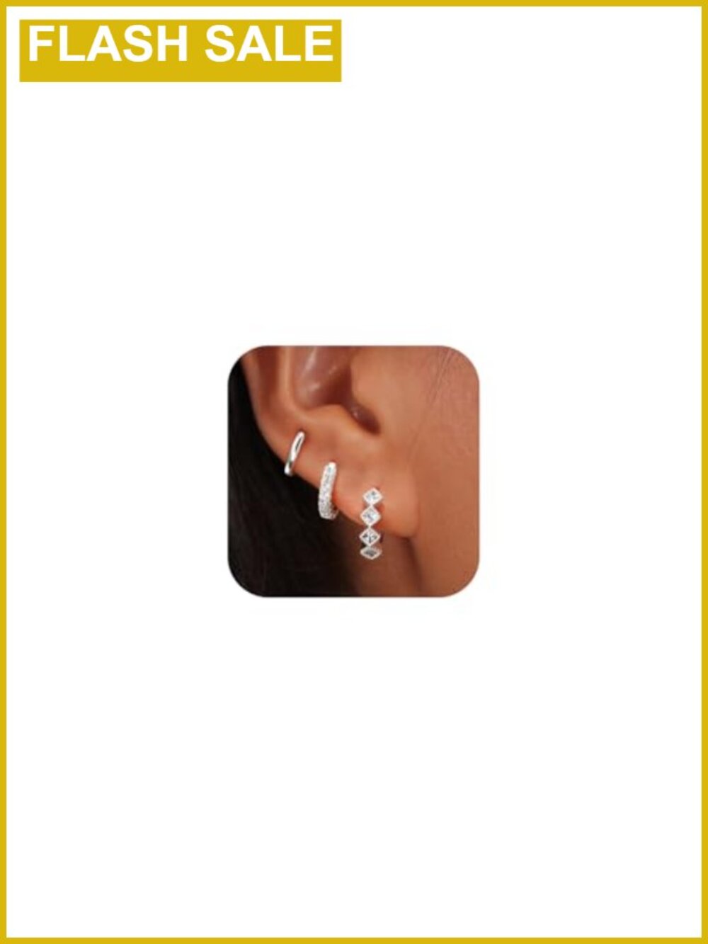 3 Pair Hypoallergenic Silver Plated Huggie Hoop Earrings Set for Women